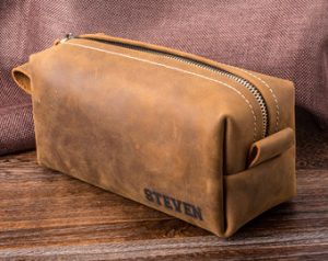 Monogrammed Leather Toiletry Bag