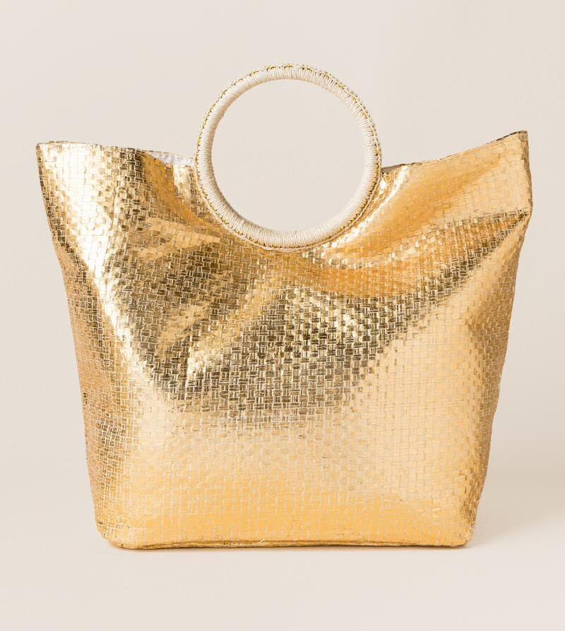 black and gold beach bag